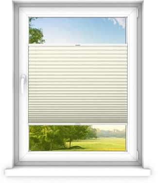 time4blinds - Plissee Rollo ohne Bohren nach Maß - Faltrollo - Plisseerollo Sichtschutz und Sonnenschutz - Einfache Montage - Fertifplissee Rollo - 50x90 cm - Cremeweiß