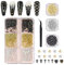 ATIMORY Punk Goth Nail Art Studs Beads Chrome Nail Charms Cross Heart Silver Gold Y2k Nail Gems Cone Spikes Alloy Nail Rivets Jewelry for Goth DIY Crafts Decorations Accessories (Nail Studs Set 1)