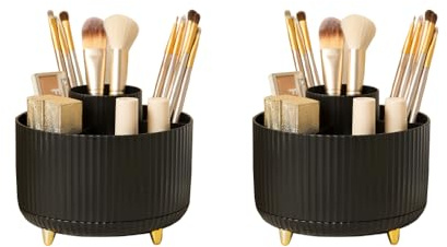 2 Stück Kosmetik Make Up Organizer, 360°Drehbarer Pinsel Organizer,Kosmetikregal Kosmetik Organizers für Zimmer Decor Frisiertisch,Schlafzimmer,Badezimmer. (schwarz)
