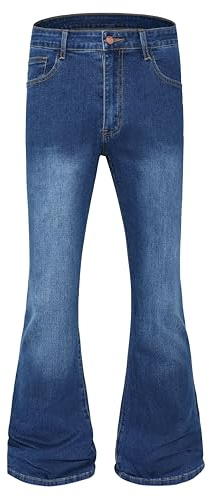 MZNBURAM Stretch-Jeans für Herren mit Schlag, schmale Passform, ausgestellte Denim-Hose im Disco-Stil, Innenbeinlänge 79 cm