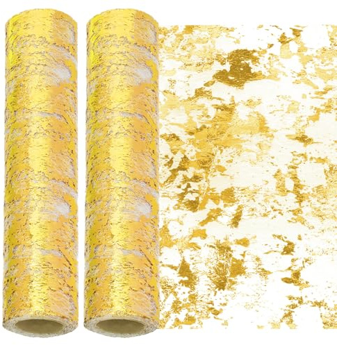 Swpeet 2Pcs 11x108 Zoll Gold Paillette Glitter Tischläufer, Glitter Folie Metallic Thin Mesh Dekor Rollen, Paillette Glitter Folie Metallic Thin Mesh, Mittelstücke Dekorationen für Party