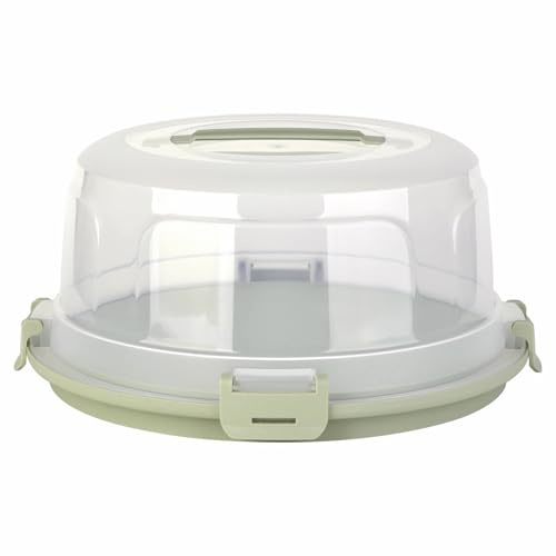 Engelland Runde Kuchen-Transportbox mit Griff, Deckel und 4-fach Klick-Verschluss, Farbe: Pistazien-Grün, Ø 36,50 cm x H 17,50 cm, BPA-frei, Torten-haube, Stückeinteilungshilfe