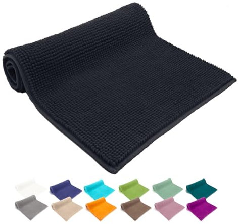 heimtexland ® Badvorleger Chenille Super Flauschig Saugstark Badteppich Badematte Ökotex Typ771 Schwarz 45 x 50 cm