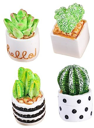 HEALLILY 4 mini cactus artificiales con macetas, plantas en maceta de cactus sintético para decoración de interiores, hogar, oficina, diseño de bonsái realista, compacto, fácil de usar, potenciador de