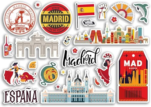 Madrid Aufkleber Set A5 Bogen Vinyl Aufkleber für Gepäck Laptop Spanien 79036