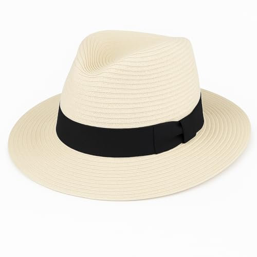 Unisex Panama Fedora Hat, Crushable, Foldable, Black Band, S-XL (55-61 cm), Paper-Straw, Beach, Summer, Travel (UK, Alpha, S, Cream)