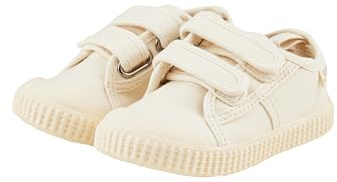 Sterntaler Sneaker Uni – Leichter Kinderschuh aus Baumwolle mit Klettverschluss, Sterntaler Logo und rutschfester Sohle – Natur, Größe 22