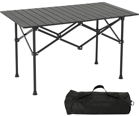 maxplore Campingtisch faltbar Klapptisch, Aufrollbare Tischplatte 96x54x55.5cm, Camping Falttisch Tragbar Kohlenstoffstahl mit Tasche für Picknick Kochen Garten Wandern Reisen- Schwarz