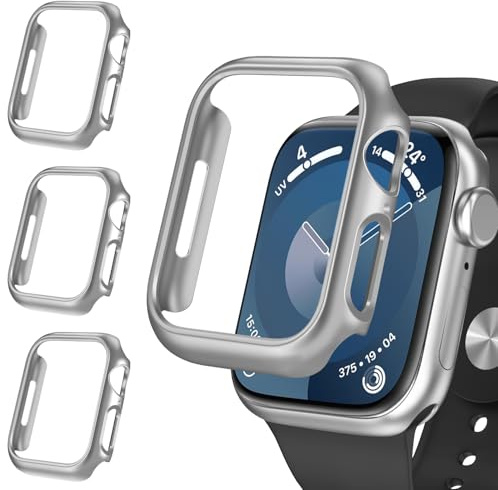 iVoler 3 Pezzi Cover Rigida PC per Apple Watch Series 9 8 7 41mm (Senza Pellicola Protettiva), Ultra Sottile Custodia Antiurto e Anti-Graffio Bumper Case, Argento