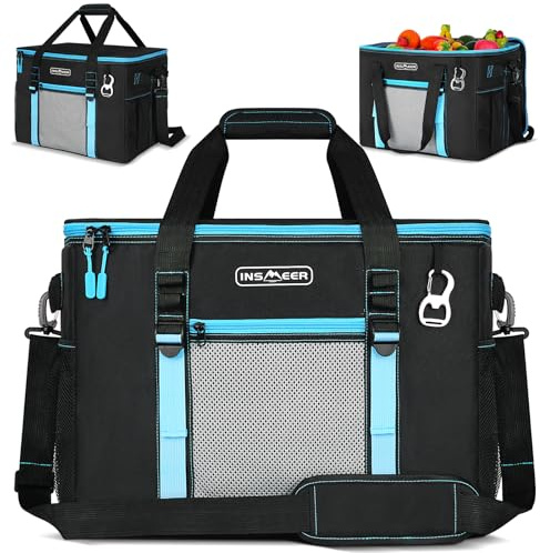 INSMEER Kühltasche Groß 50 l, Kühltaschen Faltbar für 80 Dosen, Faltbare/Auslaufsicher mit Öffner, Picknicktasche/Kühlbox Gross für Camping, Strand, Picknick, Familienausflüge für 4 Personen