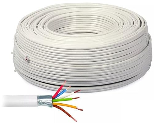 WEB world electronic business Cavo schermato antifurto 4x0.22mm² + 2x0.50mm² 100m CCA per impianti allarme, videosorveglianza e domotica, guaina PVC bianca, schermatura in alluminio