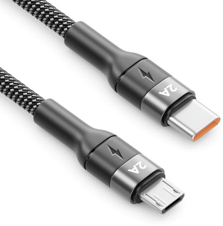 deleyCON 1m Cable Micro USB USB-C a Conector Micro-USB Cable de Carga y Datos Cargar y Sincronizar Móvil Smartphone Tablet Cámara GPS Mando etc.