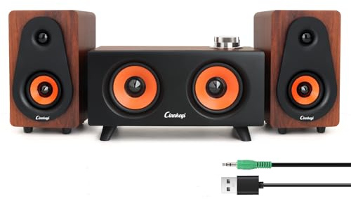 cinnkeyi Computer Speakers with Subwoofer, 3.5mm/USB Input 2.1 Pc Speakers with Subwoofer, PC/Line-In/Bluetooth Modes, Stereo Sound Ideal for Desktops and Laptops