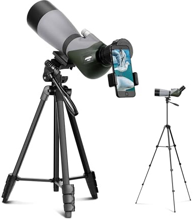 Aomekie Longue-Vue HD 20-60 x 70 Longue Vue Puissante Monoculaire avec Trépied Télescopique Réglable et Adaptateur de Téléphone pour Observation de la Faune, Tir à la Cible et Observer