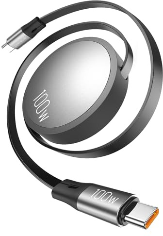 CAFELE 100W/2M USB C Retractable Charger Cable | PD3.0 5.0A Fast Charging,Durable&Tangle-Free,Type C to Type C for 17,16,16 Plus,16 Pro Max,15 Serie,MaBook,Galaxy,Tablet