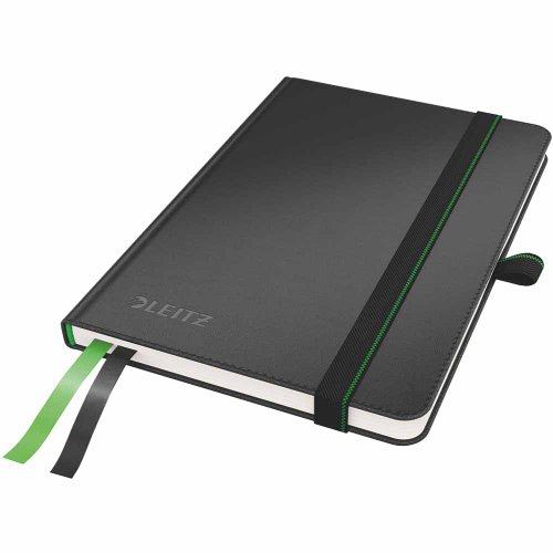 Leitz Complete Qualitäts-Notizbuch A6 liniert, 160 Seiten, 80 Blatt, Hardcover mit hochwertigem Einband, 100 g/m² Papier FSC zertifiziert, Verschluss, Lesezeichen, Stiftschlaufe, Schwarz, 44800095