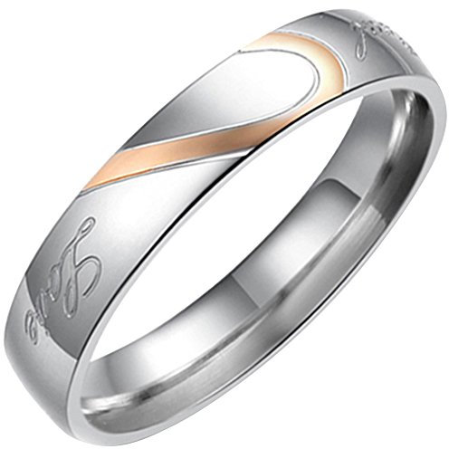 Flongo Real Love Coeur Acier Inoxydable Bague Anneaux Argent Rose Or Valentin Amour Couple Mariage Engagement Promesse Femme Taille 64.5