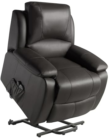 ECO-DE Massagesessel mit Liegefunktion & Aufstehhilfe. 5 Programme, 4 unabhängige Massagezonen, hochdichter Schaumstoff, Leder.. Farbe: Braun.