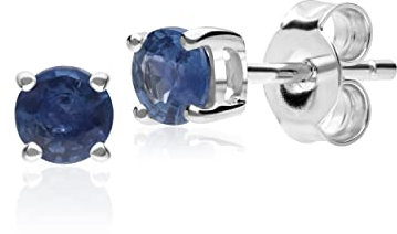 Gemondo Damen 375 Gold 9ct Weißgold Rund Kanchanaburi Saphir Classic Claw Ohrringe Blau 3.5mm