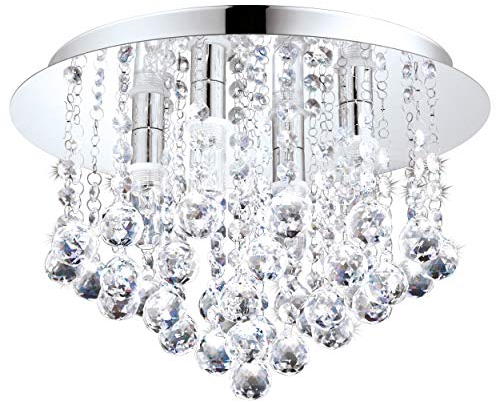 EGLO LED Deckenleuchte Almonte, 4 flammige Deckenlampe Bad, Badezimmer Lampe aus Metall in Chrom und klarem Kristal, LED Feuchtraumleuchte warmweiß, G9, IP44, Ø 35 cm