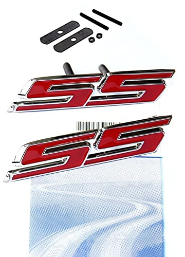 yoaoo-OEM ® 1 x OEM SS Emblem Gitter + Aufkleber Badge 3D für Camaro Chevrolet GM Serie vorne Chrom rot