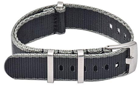 VINBAND NBAND Unisex ZULU Nylon Uhrenarmband mit Edelstahl Silberne Schnalle 20mm Schwarz Grau