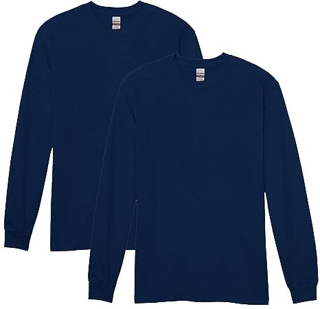 Gildan Men's Heavy Cotton Long Sleeve T-Shirt, 2-Pack, Navy, XXL
