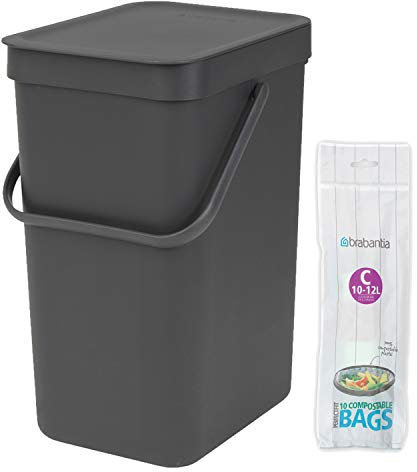 Sort & Go Waste Bin - 12L - Grey & 10 x Code C/10-12L Bags