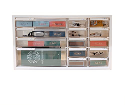 livinbox Desk small parts cabinet with 14 Transparent Drawers for Arts, Crafts & Sewing Supply Storage, Medicine Vitamin Stackable Organizer White A9-1310-WT