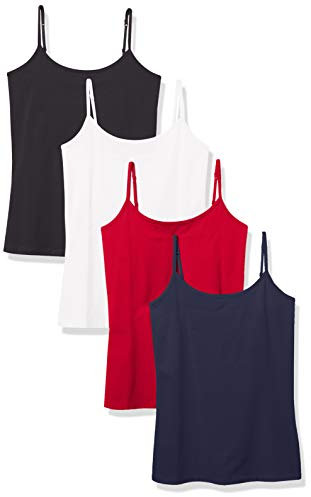 Amazon Essentials Camisola Entallada Mujer, Pack de 4, Azul Marino/Blanco/Negro/Rojo, XXL