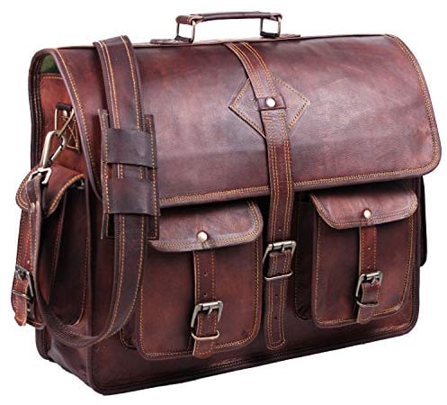 HULSH Vintage Leather Laptop Bag for Men Full Grain Large Leather Messenger bag for men 18 inches with rustic look Best leather briefcase