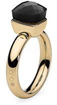 Qudo Firenze Edelstahl gold farbener Ring mit jet Stein (schwarz rose) (58)