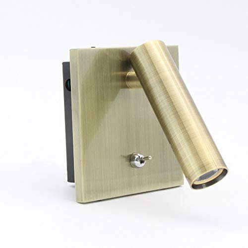3W Lecture Night Lights ingénierie Spot orientable mur Sconces, Chambre LED Lampe de chevet Hôtel encastré liseuse, tête de lit Hôtel moderne Focused lampe d'éclairage Accent (Color : Brushed brass)