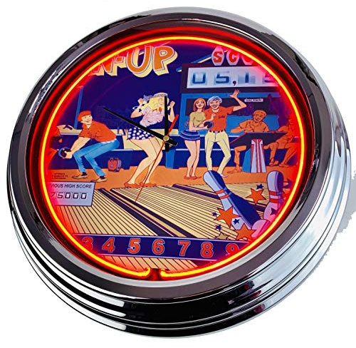 Neon Uhr Flipper Pin Up Gottlieb 1973 Wanduhr Deko-Uhr Leuchtuhr USA 50's Style Retro Neonuhr Esszimmer Küche Wohnzimmer Büro (Orange)