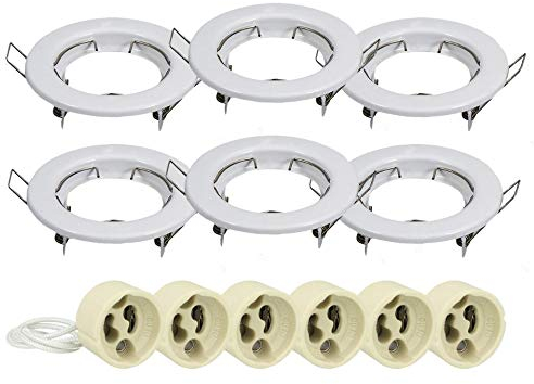 LEDLUX 6 piezas Led soporte de foco empotrable redondo fijo con orificio de resorte 60 mm con portalámparas GU10 incluido