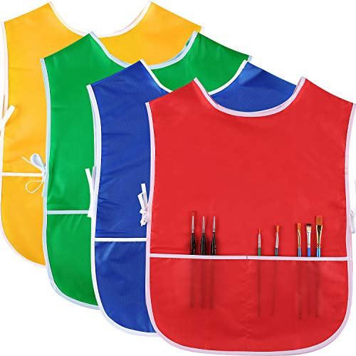 SATINIOR 4 Pieces Art Smock for Kids Waterproof Artist Painting Apron Bulk for Children Craft Handwork Cooking Toddler Activity, 4 Colors