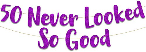 50 Never Looked So Good Purple Glitter Banner - 50th Birthday Decorations and Supplies