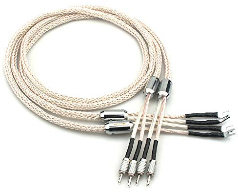 Audiophile Speaker Cable Micro Space Copper Silver Plated HiFi Audio Wire Carbon Fibre Banana/Spade Plug Connector (Banana to Banana,6.6ft/2m)