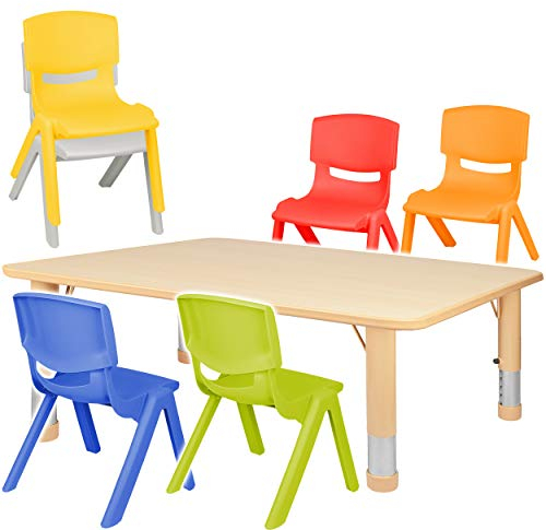alles-meine.de GmbH Sitzgruppe für Kinder - Tisch + 6 Kinderstühle - Größen & Farbwahl - Holz Farben - höhenverstellbar - 1 bis 8 Jahre - Plastik - für INNEN & AUßEN - Kindertisc..