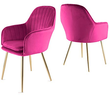 Genesis Muse Lot de 2 chaises en velours avec pieds en métal finition chromée dorée (rose fuchsia)