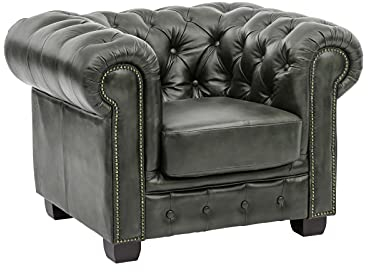 Woodkings® Chesterfield Sessel Echtleder Bürosessel Polstermöbel Designsessel Federkern Unikat Herrenzimmer englisches Leder Stilsessel (antik grün)
