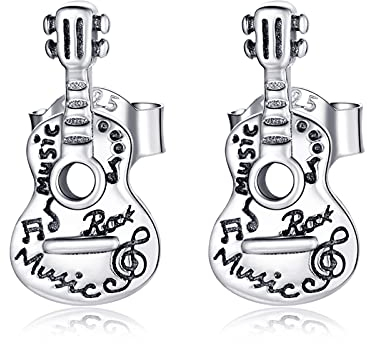 HMMJ 925 Sterling Silber Ohrstecker, hypoallergene Retro-Schriftzug Gitarre Push Back Ohrstecker Geschenke für Mama Ihre Frau Freundin SCE1155