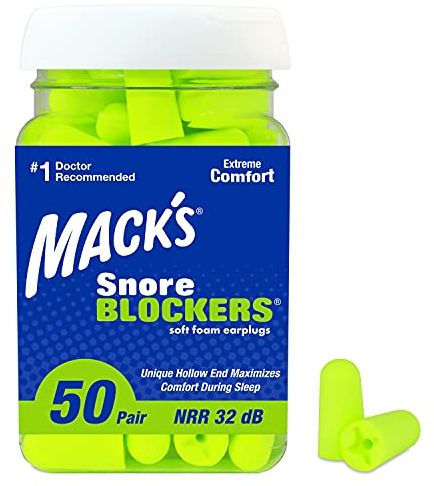 Mack’s Snore Blockers Soft Foam Earplugs, 50 Pair – 32 dB High NRR – Comfortable Ear Plugs for Sleeping, Snoring, Loud Noise and Travel