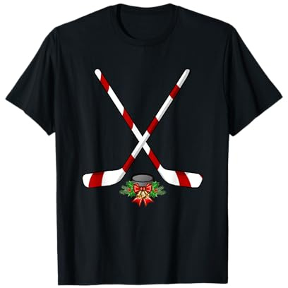 Funny Ice Hockey Christmas Candy Stick Kids Hockey Xmas T-Shirt