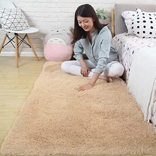 CHBIN Hochflor 120x140cm Shaggy Teppich Nachahmung Wolle Teppich Fellteppich rutschfeste Unterseite Weiche für Bettvorleger Sofa Matte Oder Schlafzimmmer Deko Usw, Khaki