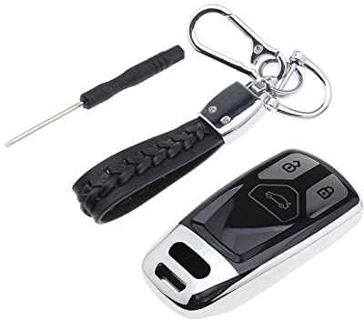 eMagTech Autoschlüsselhülle TPU 3-Tasten-Autoschlüsselhülle Hülle Fall mit Schlüsselanhänger Silber 360 Grad Vollschutz Schlüsselhülle Kompatibel mit A4 A5 Q7 Q5 TT TTS S4 S5 RS4 RS5