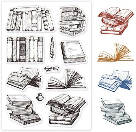 GLOBLELAND Transparente Stempel für Bücher und Bücherregale, Silikon, transparent, für Geburtstag, Urlaub, Karten, DIY, Scrapbooking, Fotoalbum, Dekoration, Papierhandwerk