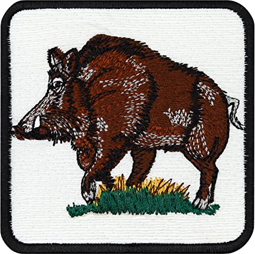Wildschwein Aufnäher wetterfester Aufkleber | heimische Tiere Gesticktes Bügelbild Jäger Aufbügler Jagdabzeichen Wildschwein-Jagd | Wild Boar Patch Flicken zum annähen/aufbügeln | 75x75mm