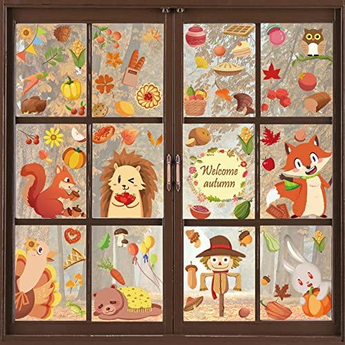 Thanksgiving Fenster Aufkleber, 9 Blätter Erntedankfest Fensteraufkleber, Thanksgiving Fensterbild, Abziehbilder Dekorationen, Ahorn Kastanien Fensteraufkleber Dekoration Herbst Fensterbilder