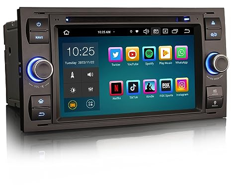 GONFEN 7 Zoll 8-Kern Android 12 Autoradio Navi für Ford Focus Transit Kuga Fiesta Galaxy C/S-MAX mit Kabelloses Carplay Android Auto Bluetooth 5.0 WiFi DSP FM RDS DAB+ OBD2 4GB RAM+64GB ROM
